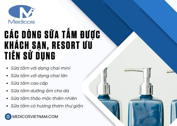 Các dòng sản phẩm sữa tắm hiện nay được sử dụng rộng rãi tại khách sạn và resort